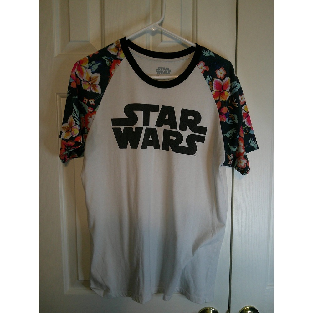 Vintage Star Wars Graphic T-Shirt Floral Raglan Short Sleeve‎ Tee Mens L